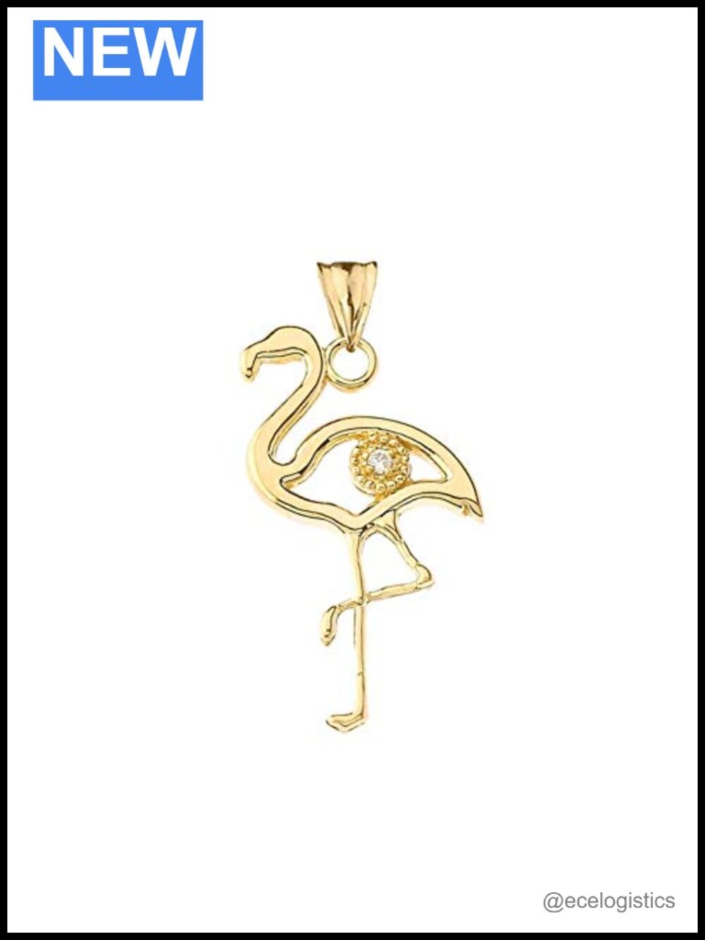 14k Yellow Gold Diamond Flamingo Outline Charm Pendant